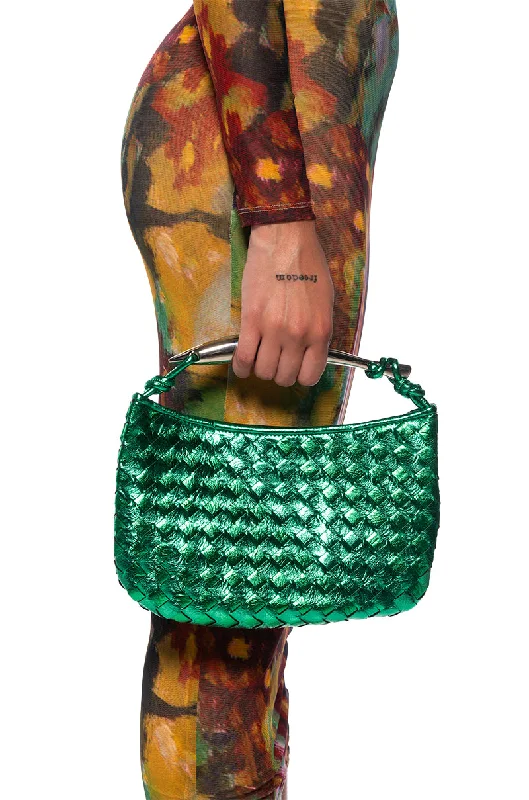 Casual women's bags with soft fabric and relaxed design for comfortable everyday use-BIERA WEAVEN PU BAG IN GREEN