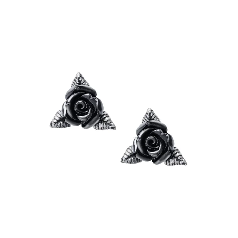 Rings with claw-set moonstone for mystique -Ring Of Black Roses Ear Studs