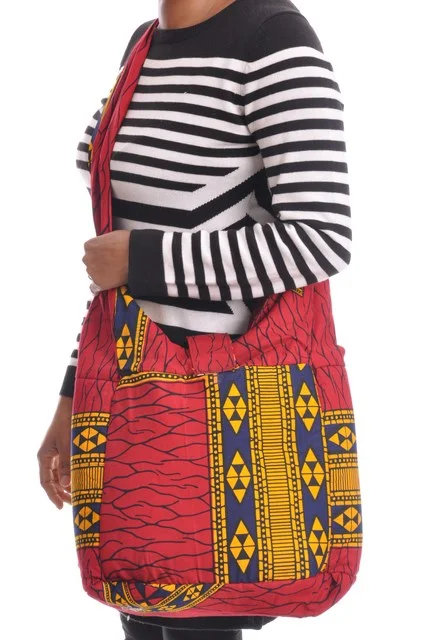 Stylish women's bags with vibrant colors and eye-catching prints for a bold statement-Red and Golden Yellow African Print Bag-DPPB2687