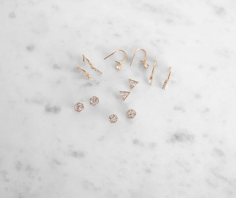 Rings with birthstone clusters for personalization -Hit 'Em With Some Sparkle Stud + Huggies Earring 6 Pack