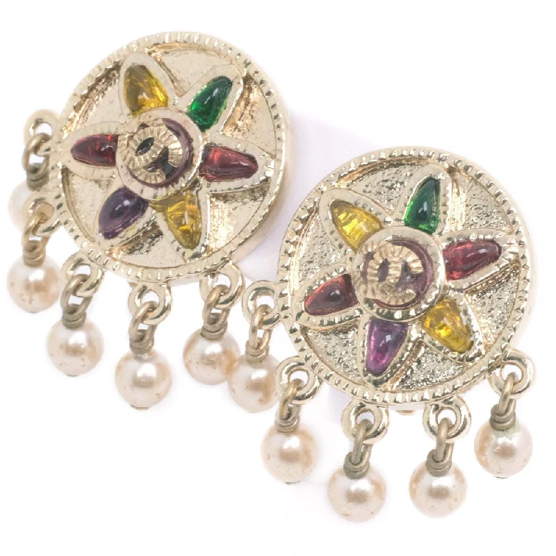 Rings with gothic rose quartz for drama -Chanel Chanel Coco Earring  Pearl Multicolor 07P Flowers  10.5g COCO Mark