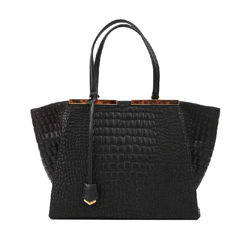 Elegant women's bags with fold-over flap and gold hardware for a polished finish-2Jours Crocodile Grande Shopping Bag