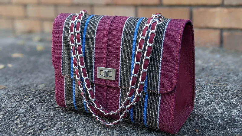 Women's bags with stylish zippers and organized interior for maximum efficiency-Aladekomo Handmade Striped African Handwoven Aso Oke Hand Bag-DPAHB54