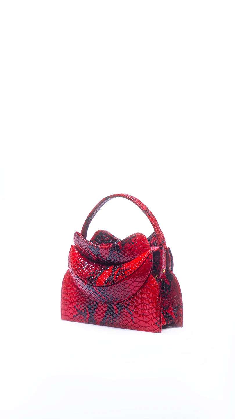 Women's bags with woven texture and leather handles for a chic yet casual look-Dada Pedon Luna Crimson Cobra Zipper Mini Tote Bag