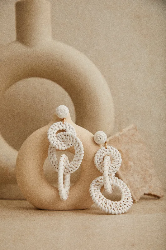 Rings with rose quartz for soft romance -Araya Statement Woven Earring - White