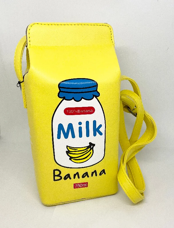 Women's bags with large front pocket and adjustable strap for daily convenience-Banana  Milk Novelty Bag