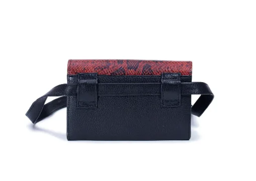 Designer women's bags with luxurious fabrics and chic embellishments for fashion-MARTE EGELE RED AND BLACK ESE BELT BAG Handwoven Front Closure Strip with magnetic closure