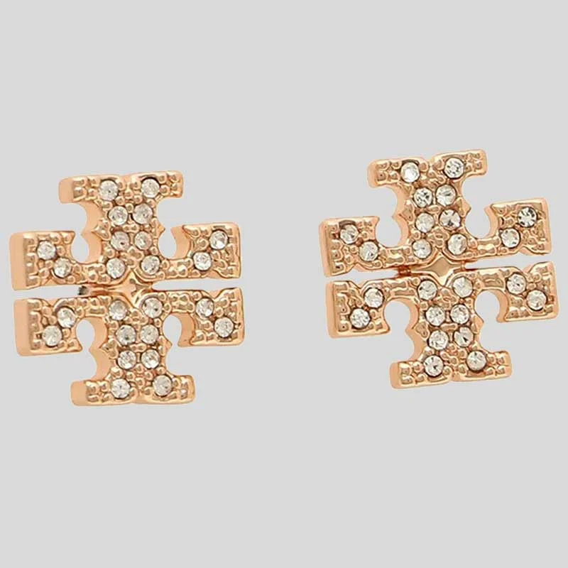 Rings with peridot gems for fresh green -TORY BURCH Crystal T Logo Stud Earring Rose Gold 53423