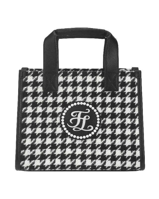 Stylish women's bags with open-top design and multiple pockets for easy access-Houndstooth Square Tote Bag - Black