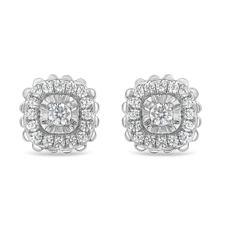 Rings with infinity loops for timeless love -.925 Sterling Silver 1/2 Cttw Round-Cut Diamond Halo Cluster Stud Earring