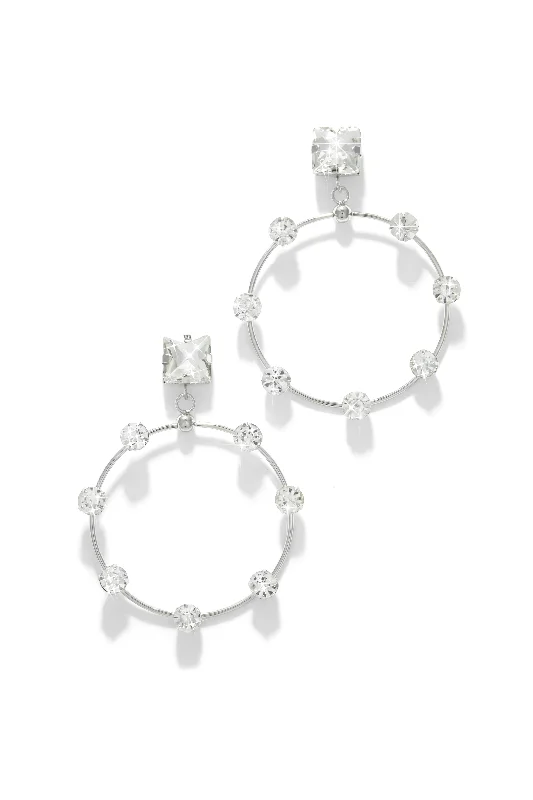 Rings with etched floral bands for detail -Jayla Embellished Statement Earring - Silver