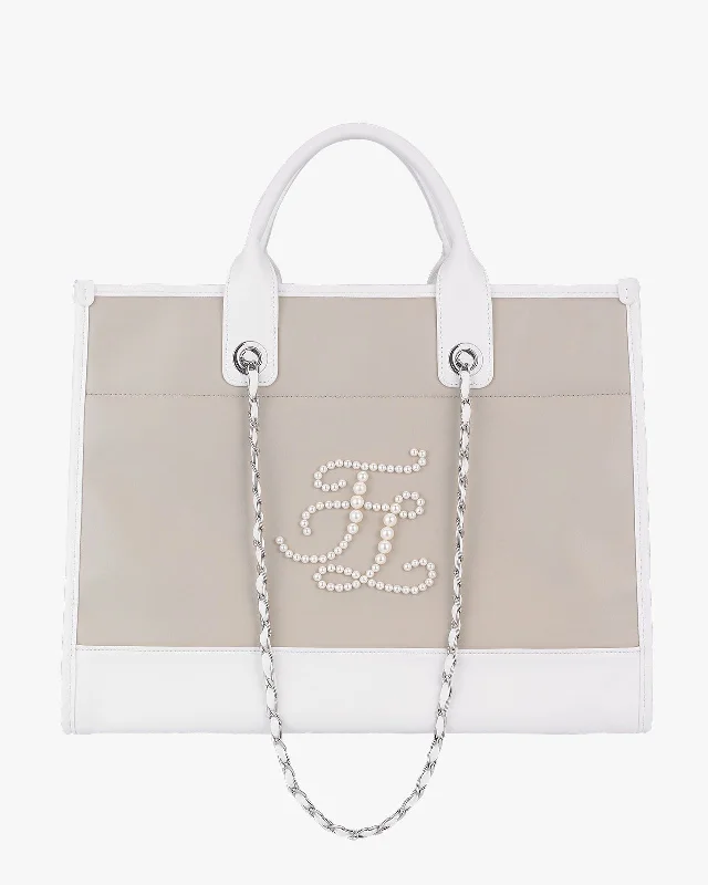 Women's bags with top handle and shoulder strap for versatile carrying options-Pearl logo Boston bag -Beige