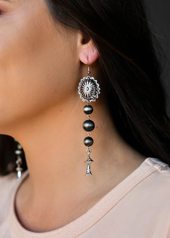 Rings with infinity loops for timeless love -Navajo Pearl Drop Earring with  Silver Concho and Blossom