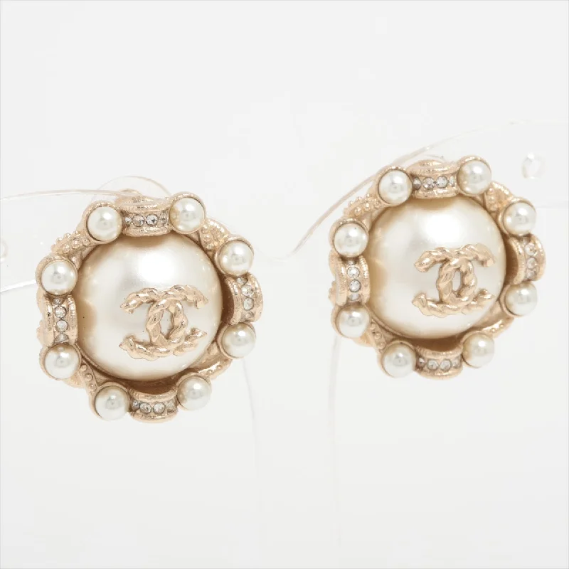 Rings with oxidized bands for vintage edge -Chanel Coco B13C Earring GP  Line Stone ×  Pearl Champagne G