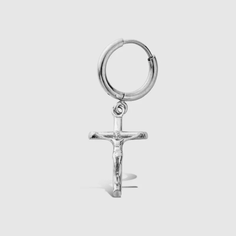 Rings with vintage claw prongs for elegance -Crucifix Earring (Silver)