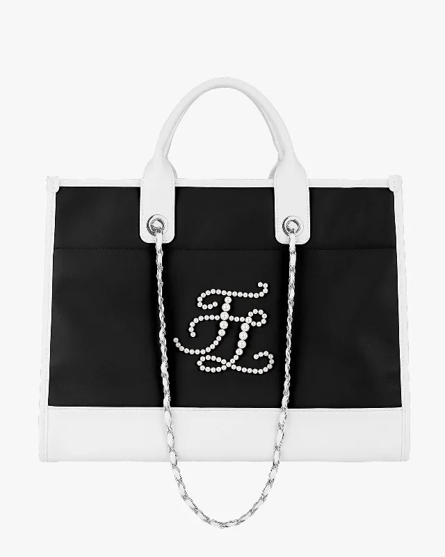 Casual women's bags with casual design and soft material for laid-back days-Pearl logo Boston bag -Black