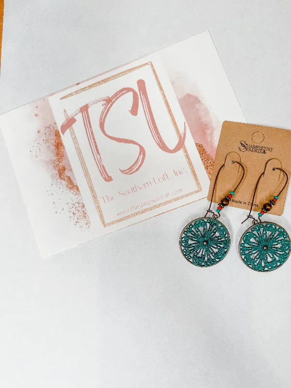 Rings with pave-set gemstones for brilliance -Boho Turquoise Drop Earring