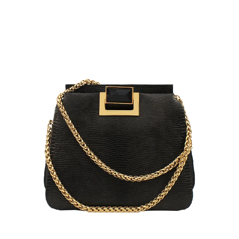 Fashion-forward women's bags with metallic finishes and sleek, modern design-Two Handle Lizard Bag with Gold Hardware