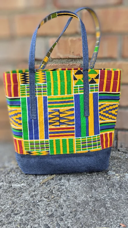 Women's bags with sporty design and functional details for active, on-the-go style-Dupsie's Effia African Kente Print Tote Bag DPPB4075K