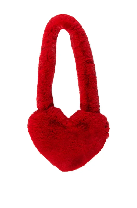 Women's bags with clean, simple lines and premium leather material for everyday sophistication-LANA FAUX FUR HEART BAG IN RED