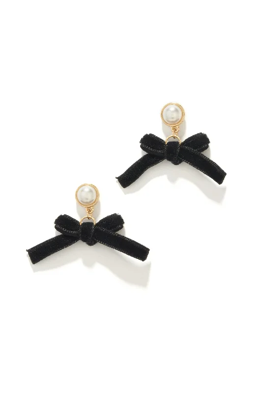 Rings with branch-inspired bands for organic -Marcia Dangle Bow Tie Earring - Gold Black