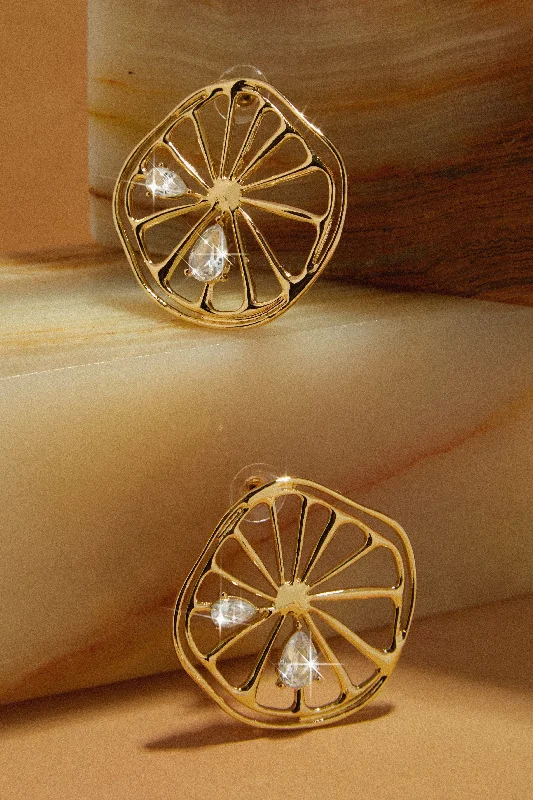 Rings with twisted rose gold band designs -Squeeze Me Lemon Earring - Gold