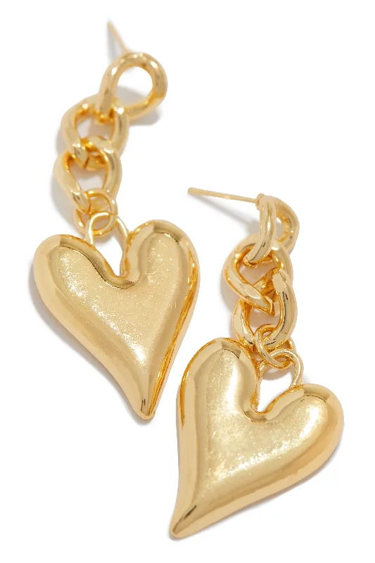 Rings with knot motifs for symbolic love -Love Bond Dangle Heart Pendant Earring - Gold