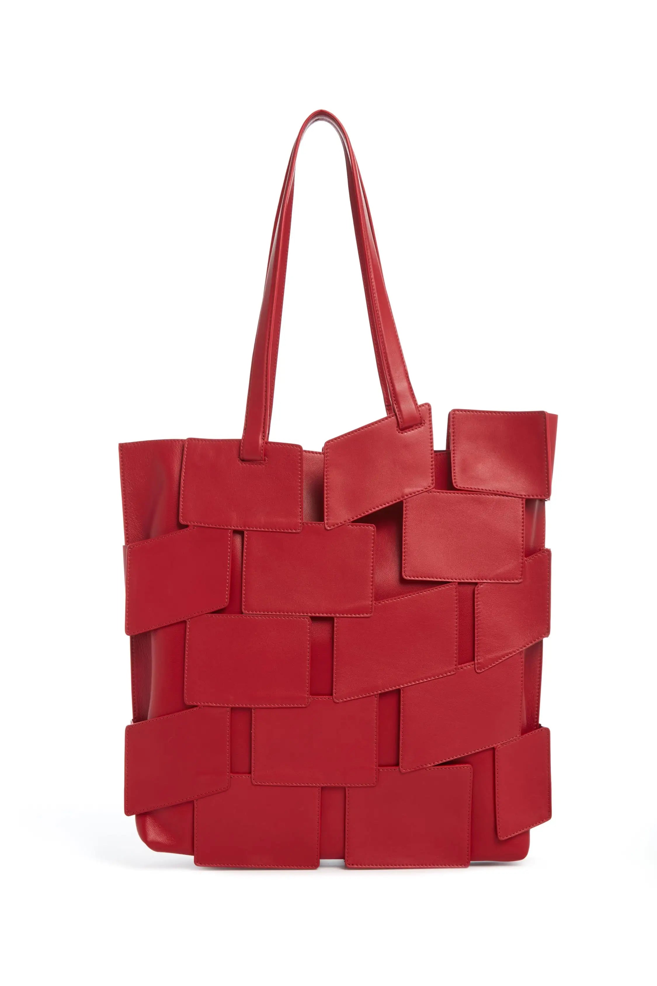 Casual women's bags with soft fabric and relaxed design for comfortable everyday use-Laquered Tote Bag in Red Topaz Patchwork Leather