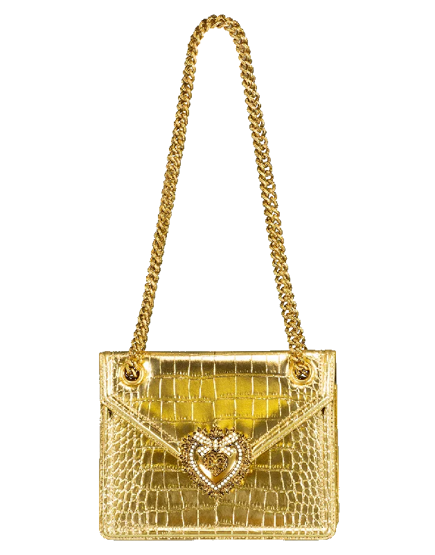 Women's bags with stylish handles and sleek shape for a contemporary, high-fashion look-Light Gold Metallic Devotion Crossbody Bag