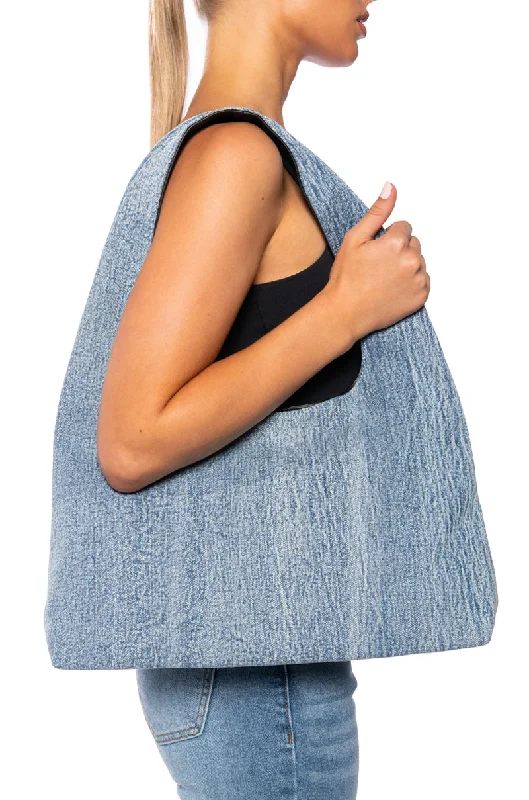 Women's bags with detachable straps and versatile design for different occasions-SANDS OVERSIZED SHOULDER BAG IN DENIM