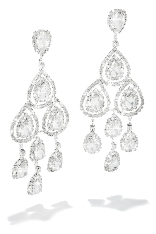 Rings with vine-wrapped bands for nature -Gisellia Embellished Chandelier Earring - Silver