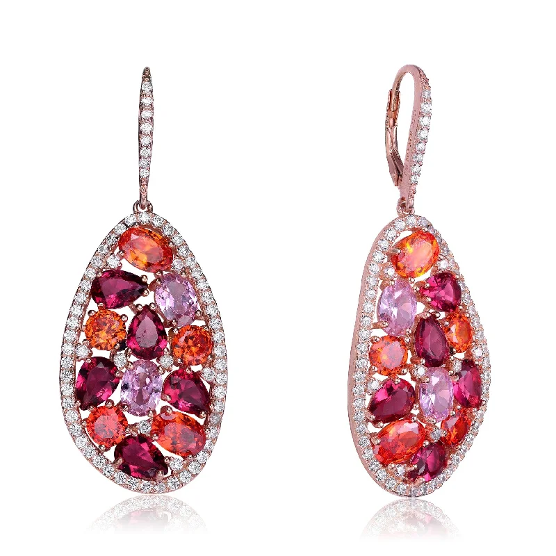 Rose gold rings featuring delicate pearl inlays -GV Sterling Silver Red, Purple and Pink Cubic Zirconia Pear Shaped Earring