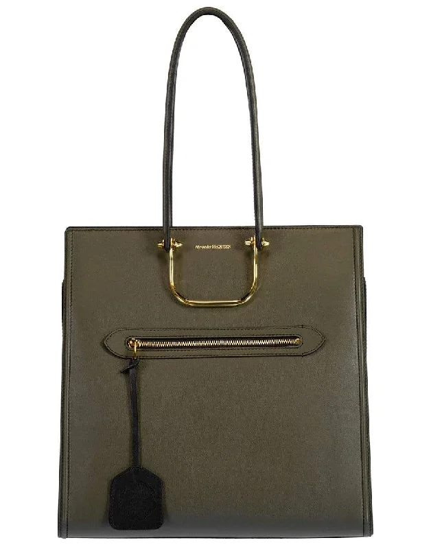 Elegant women's bags with fold-over flap and gold hardware for a polished finish-Khaki Large Tote 35 Bag