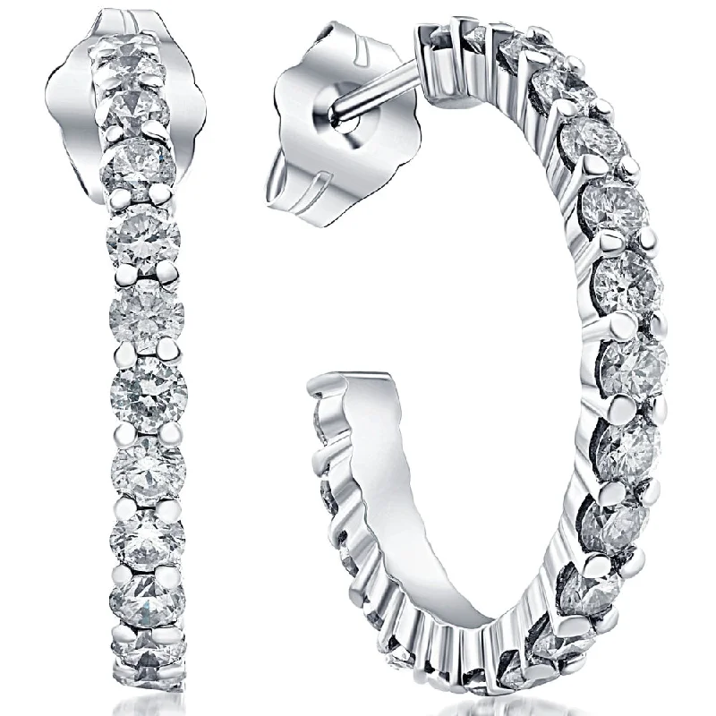 Hoop earrings with multi-tone finishes for a colorful and layered effect-1 1/10ct Diamond Hoops 14K White Gold