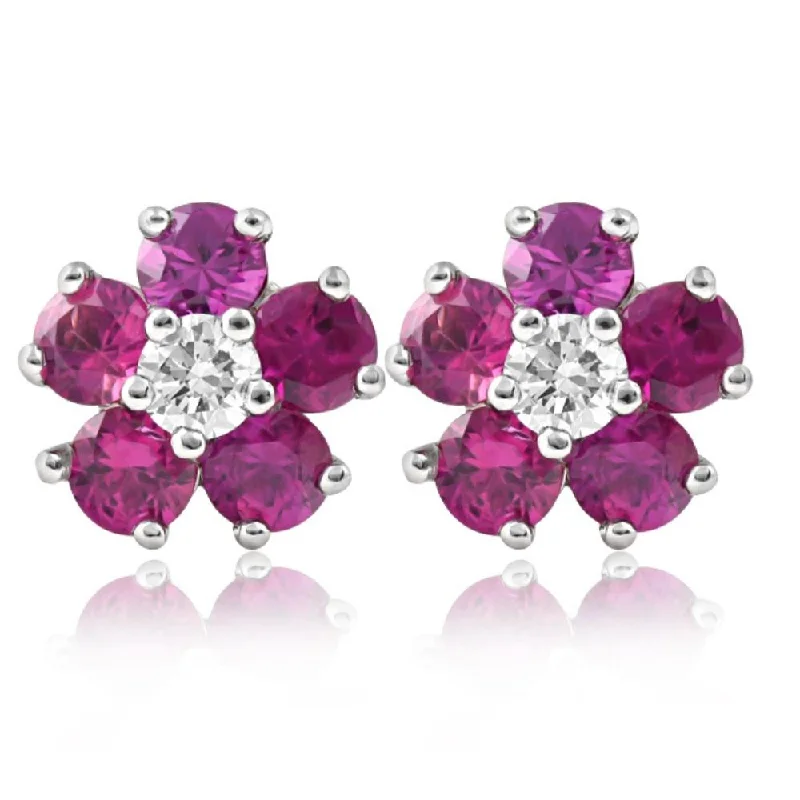 Hoop earrings with cut-out designs for a creative and lightweight effect-1 1/2 Ct Ruby & Diamond Studs in 14k White Gold