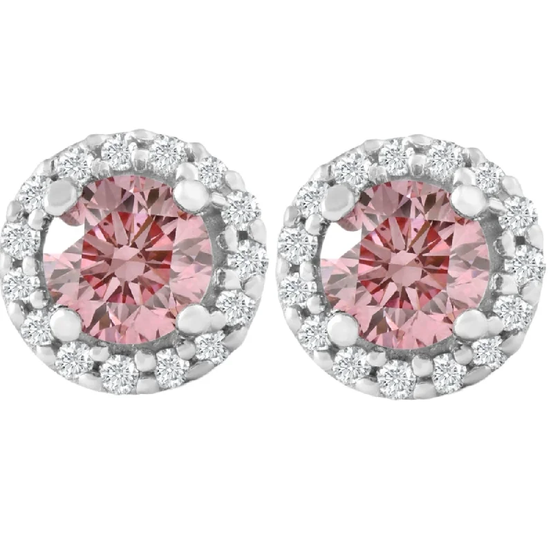 Hoop earrings with cut-out designs for a creative and lightweight effect-1/2 Ct Halo Pink Diamond Lab Grown Diamond Studs White Gold Screw Back Earrings