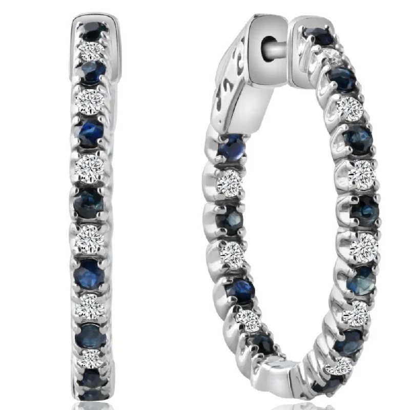 Best hoop earrings with angel wing accents for a spiritual and meaningful design-1.25Ct Diamond & Blue Sapphire Inside Outside Hoops 14k White Gold Lab Grown