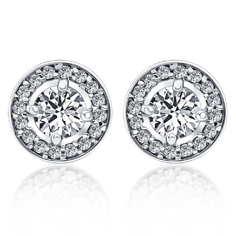 Hoop earrings with hearts for a sweet and romantic gesture-1/2ct Halo Diamond Screw Back Studs 10K White Gold