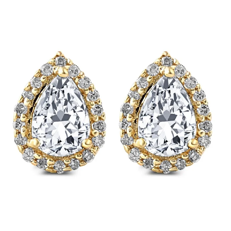 Best hoop earrings with snake-inspired designs for an edgy and fierce vibe-1/2Ct Pear Shape Halo Screw Back Diamond Studs White or Yellow Gold Earrings