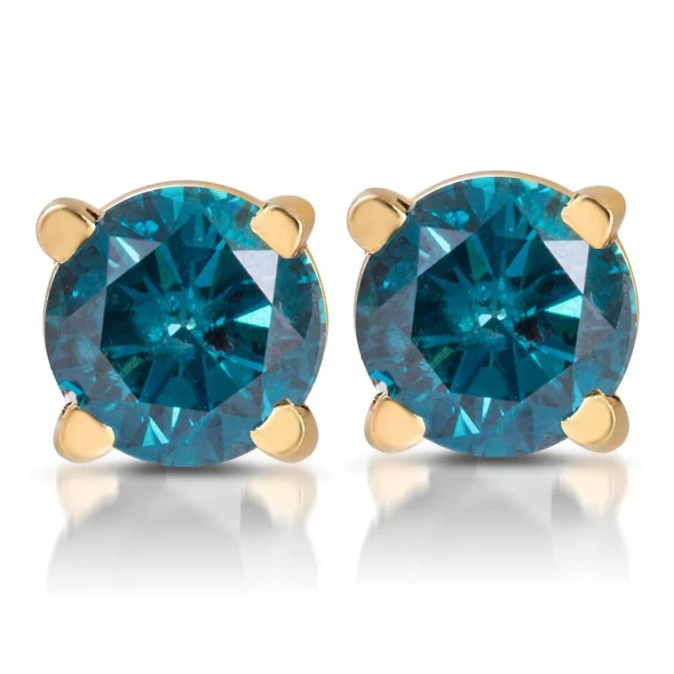 Best hoop earrings with geometric hexagon shapes for a modern, angular look-1/3ct Blue Diamond Studs 14 Karat Yellow Gold