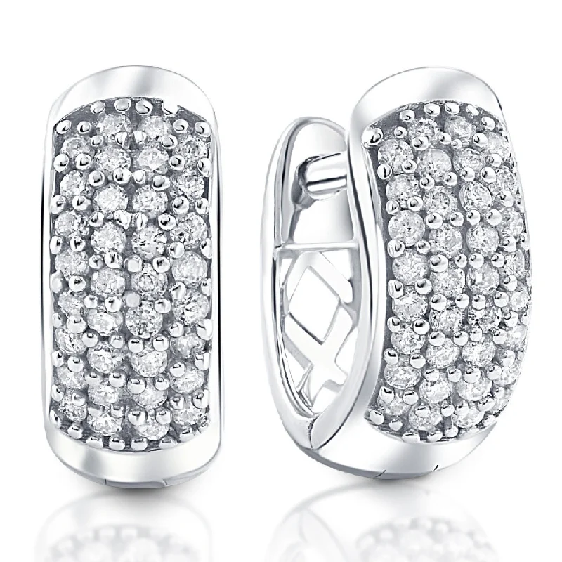 Best hoop earrings with asymmetrical designs for a fashion-forward, avant-garde look-1/4ct Diamond Pave Huggie Hoops Tiny Women's Earrings White Gold 1/3" Tall