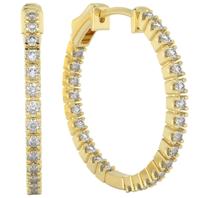 Best hoop earrings with enamel details for a colorful and modern look-1 Ct Diamond Inside Outside Hoops Lab Grown Earrings Yellow Gold 1"Tall