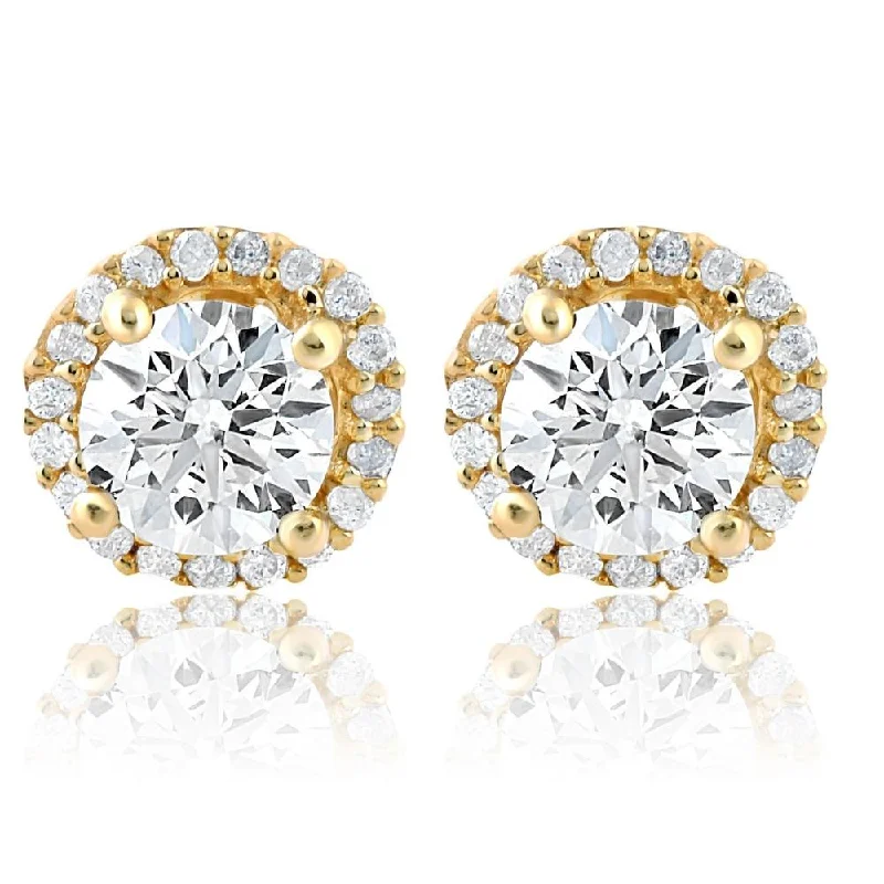 Lightweight hoop earrings for comfortable and all-day wear-1 Ct Halo Diamond Studs 10K yellow Gold