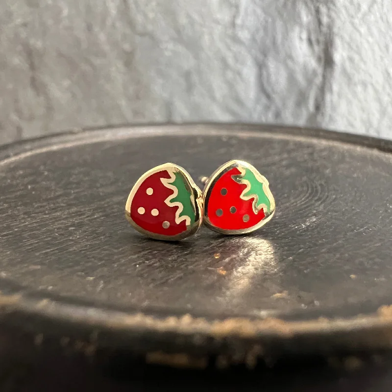 Hoop earrings with artistic filigree designs for an intricate, delicate finish-14k Strawberry Studs