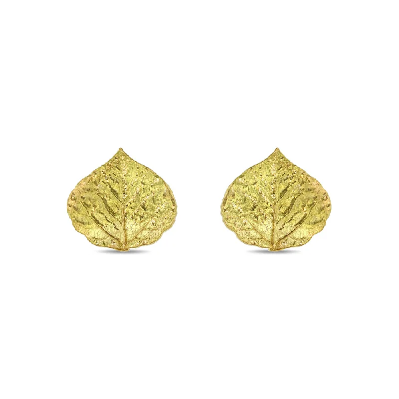 Hoop earrings with enamel stripes for a colorful and eye-catching design-18k YG Aspen Leaf Earrings