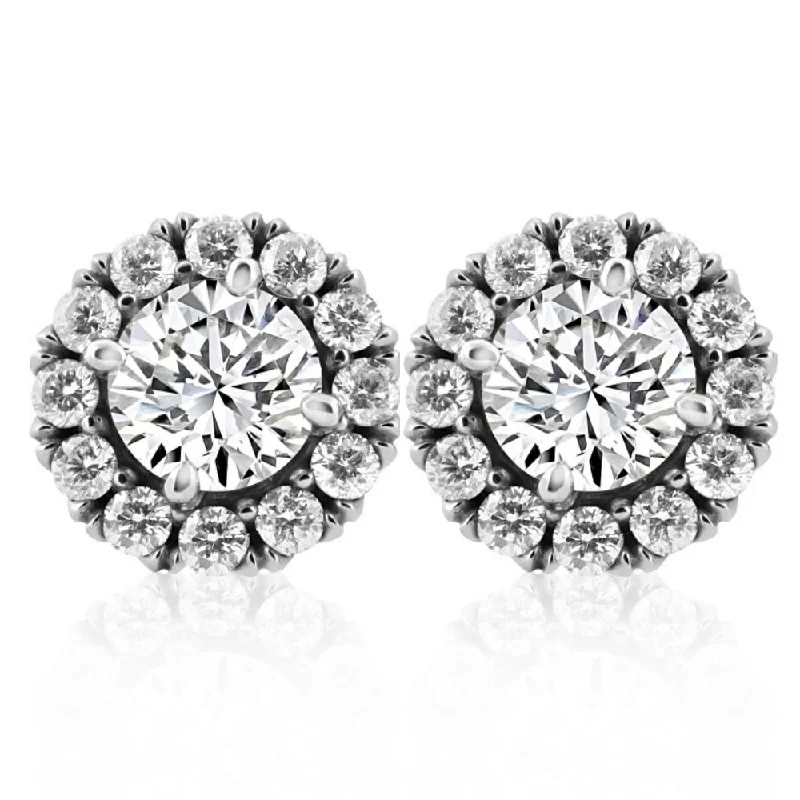 Best hoop earrings with blackened metal for an edgy and bold appearance-2 1/2 Ct Moissanite & Diamond Studs 14k White Gold Womens Earrings