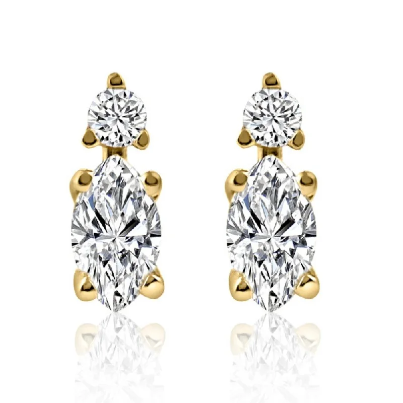 Hoop earrings with spiral designs for a dynamic and fluid look-3/8ct Marquise Natural Diamond Studs 14K Yellow Gold