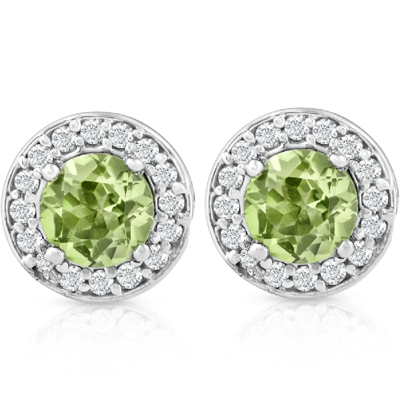 Hoop earrings with abstract wirework for an artistic, unique look-5/8ct Halo Diamond Peridot Studs 14K White Gold