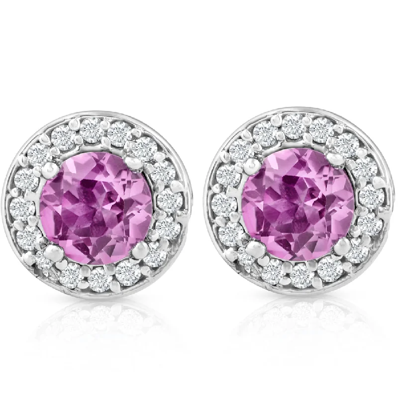 Hoop earrings with tortoiseshell designs for a chic and classic style-5/8ct Halo Diamond Pink Sapphire Studs 14K White Gold