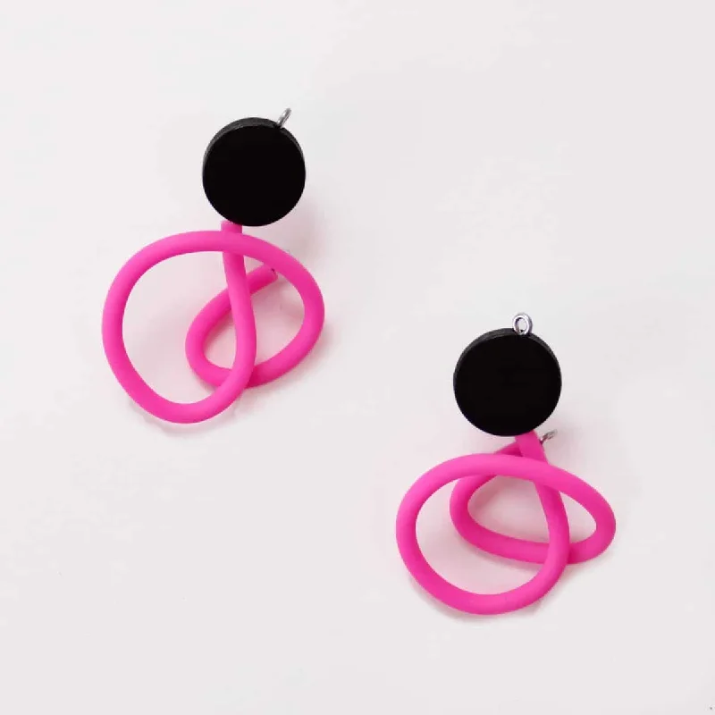 Best hoop earrings with minimalist designs for a clean and modern aesthetic-Artistic Black and Pink Rubber Tubing Post Dora Earrings